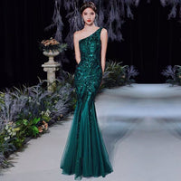 Green sequin prom dress long