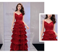 Spaghetti straps burgundy prom dress red wedding gown