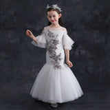 White embroidered little girl mermaid dress