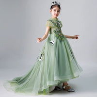 Tailed embroidered green kid's fancy dress