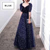 Sparkly short sleeve navy blue evening gown