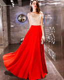 Short sleeve red gown sequin top evening dress