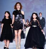 Long sleeve black lace and tulle flower girl dress