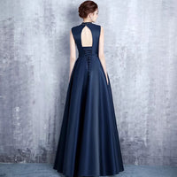 Dark blue satin evening dress Vestido de noche вечернее платье la robe de soirée