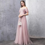 Pink embroidered tulle event dress