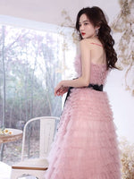 Off the shoulder pink prom dress long