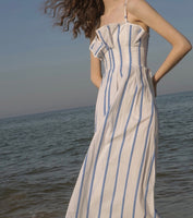 Blue white striped dress spaghetti straps summer dress
