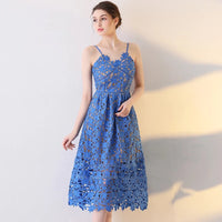 Spaghetti straps hollow out lace dress white blue pink mint red 5 colors