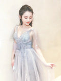 long gray tulle backless party dress prom dress homecoming dress