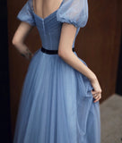 Blue tulle prom dress evening dress vestido de novia robe