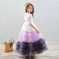 Little girl's white and purple tulle dress