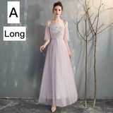 Embroidered dusty pink tulle bridesmaid dresses