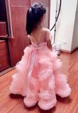 Kid's ball gown blue purple light pink long party dress