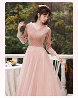 Pink velvet tulle bridesmaid dresses half sleeve
