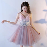 Pink sequin prom dress short gown