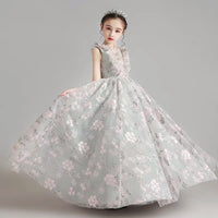Little girl’s sleeveless grey pink quinceanera dress