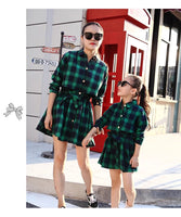 Long sleeve plaid mother and daughter matching dresses