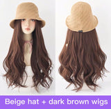 Knitting hat with curly wigs black long hair