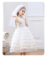 Sleeveless white sequin tiered dress for little girl
