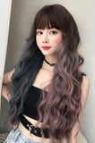 76cm 30 inches long blue pink two color curly wig with bangs かつら