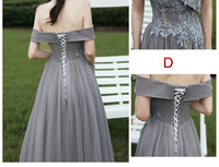 Floor length long grey tulle bridesmaid dresses
