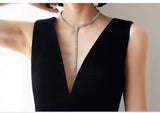 V neckline black pearl event dress