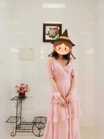 Floor length long light pink chiffon bridesmaid dresses