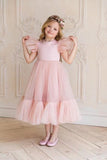 Little girl’s white ball gown pink tulle dress