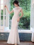 High neckline white lace dress