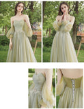 Grass green bridesmaid dresses long