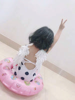 Little girl’s black white dots swimwear with wings