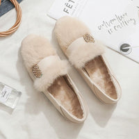 Apricot winter flat shoes with fleece