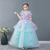 Little girl's applique sky blue quinceanera dress