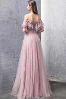 Pink embroidered tulle event dress