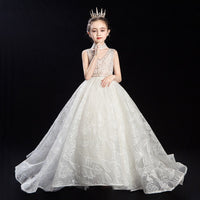 Little girl's embroidered wedding dress with train