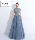 Floor length long high neckline embroidered occasion dress