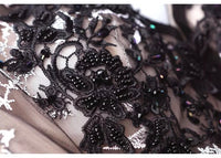 Starry embroidered black prom dress v neck