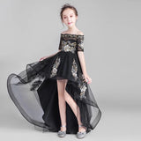 High-low girl's black pageant dress kid's ball gown