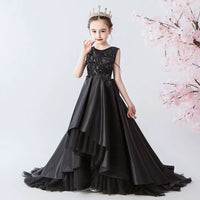 Sleeveless little girl's black ball gown