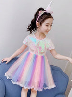 Little girl’s sequin unicorn rainbow dress