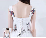 Short printing white homecoming dress porker embroidered