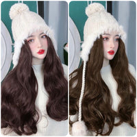 45cm 17 inches curly synthetic wigs with white hat
