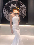 One shoulder white mermaid dress sequin prom dress