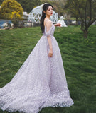 Light purple floral prom dress