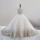 Kid's bling bling champagne golden tailed ball gown