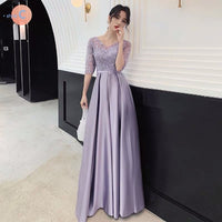 Satin lavender bridesmaid dresses long