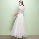 Half sleeve modest wedding gown white and pink