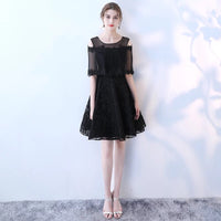 Short bridesmaid dress gray champagne black embroidered middle sleeve