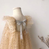 Sleeveless sparkly sequin yellow dress for little girl