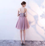 Applique short pink prom dress